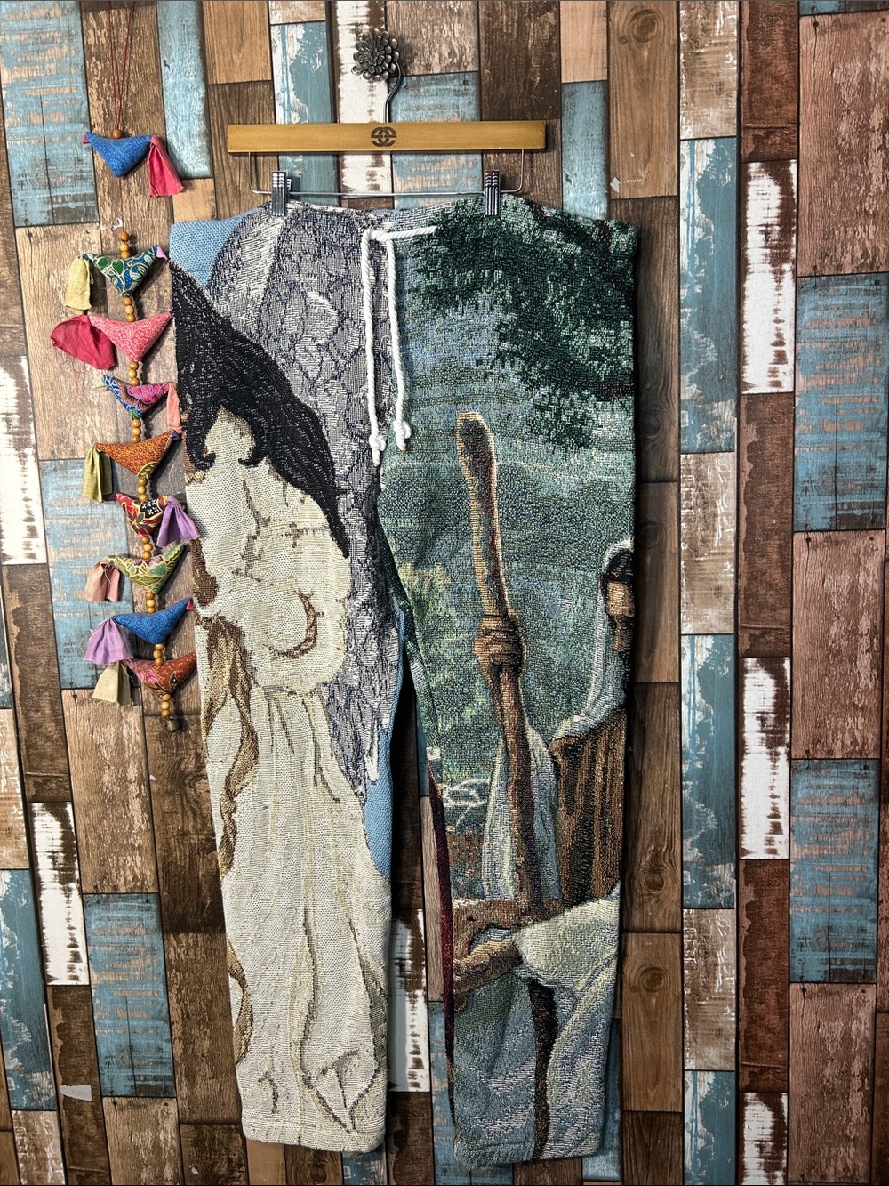 Handmade tapestry Jesus and Angel drawstring pants